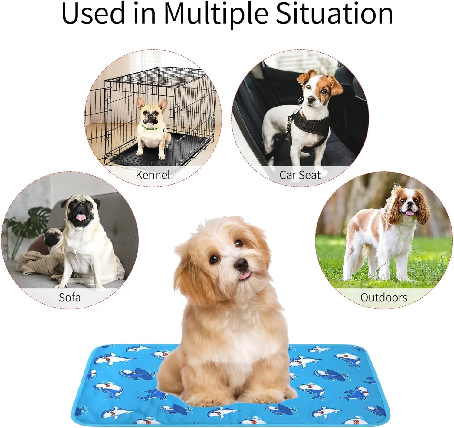 Hotumn Cat Cooling Mat with Free Bandana,Summer Cooling Pad for Puppy & Cats, Machine Washable for Indoor Use on Beds, Sofas, and in Cars (Blue Shark, Small)