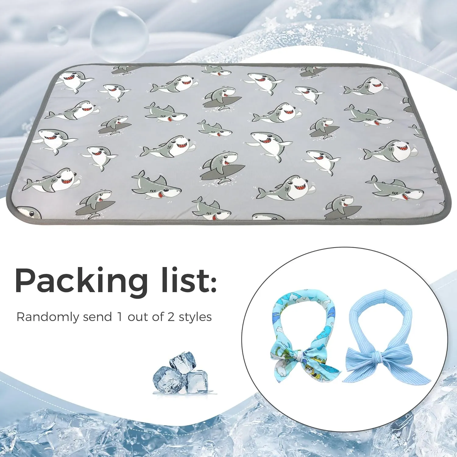 Hotumn Cat Cooling Mat with Free Bandana,Summer Cooling Pad for Puppy & Cats, Machine Washable for Indoor Use on Beds, Sofas, and in Cars (Grey Shark, Small)