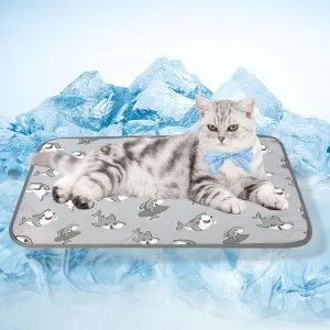 Hotumn Cat Cooling Mat with Free Bandana,Summer Cooling Pad for Puppy & Cats, Machine Washable for Indoor Use on Beds, Sofas, and in Cars (Grey Shark, Small)
