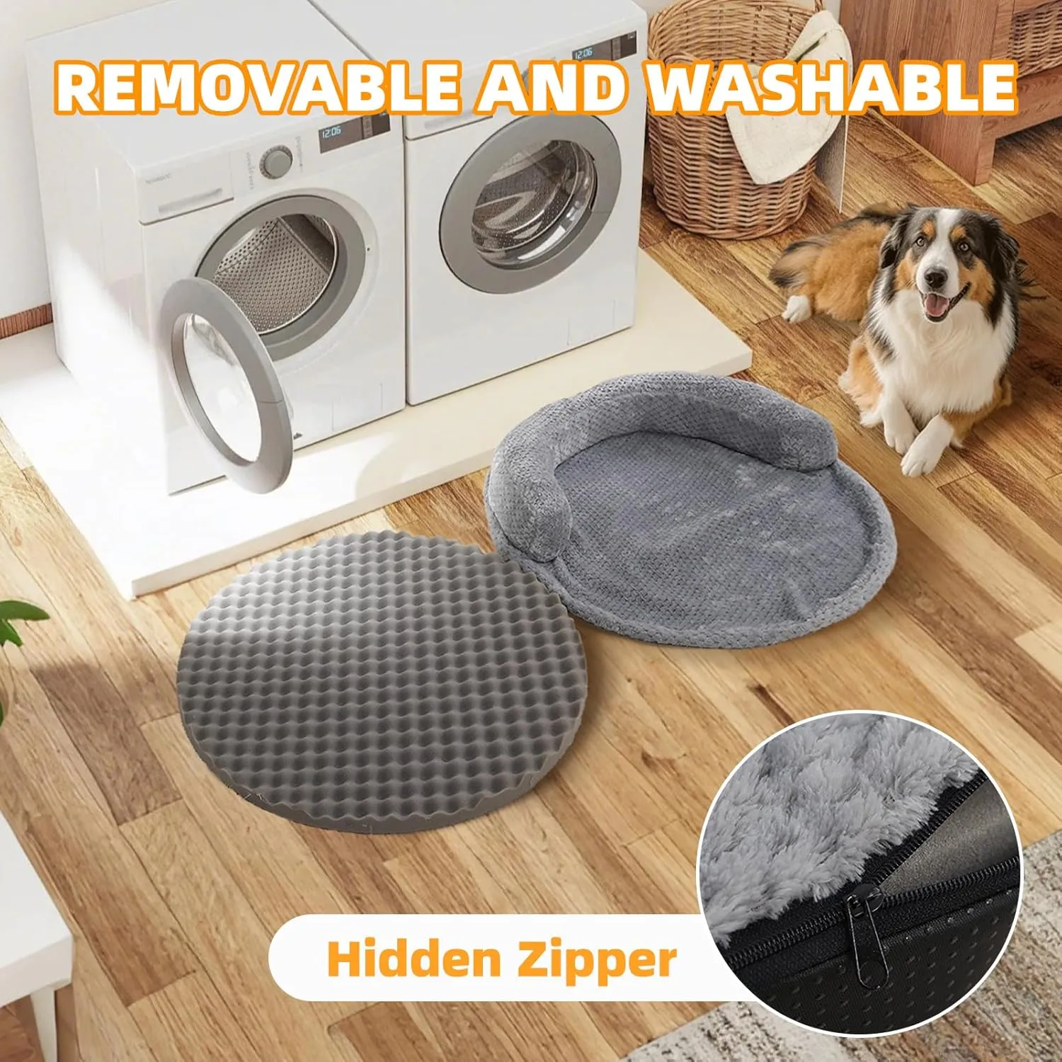 huraty Orthopedic Dog Bed for Small Dogs, Bolster Dog Sofa Bed Washable Pet Bed, Supportive Foam Pet Bed with Nonskid Bottom, 23.6 x 4.7 x 1.5 Inch, Silver Grey