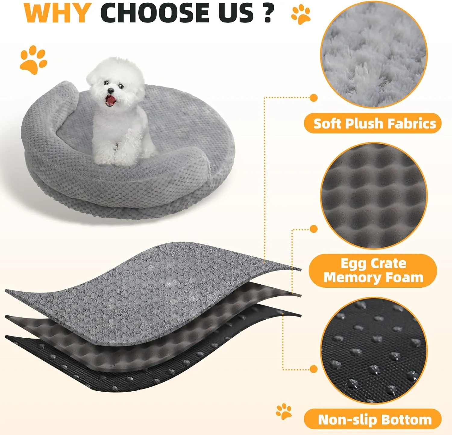 huraty Orthopedic Dog Bed for Small Dogs, Bolster Dog Sofa Bed Washable Pet Bed, Supportive Foam Pet Bed with Nonskid Bottom, 23.6 x 4.7 x 1.5 Inch, Silver Grey