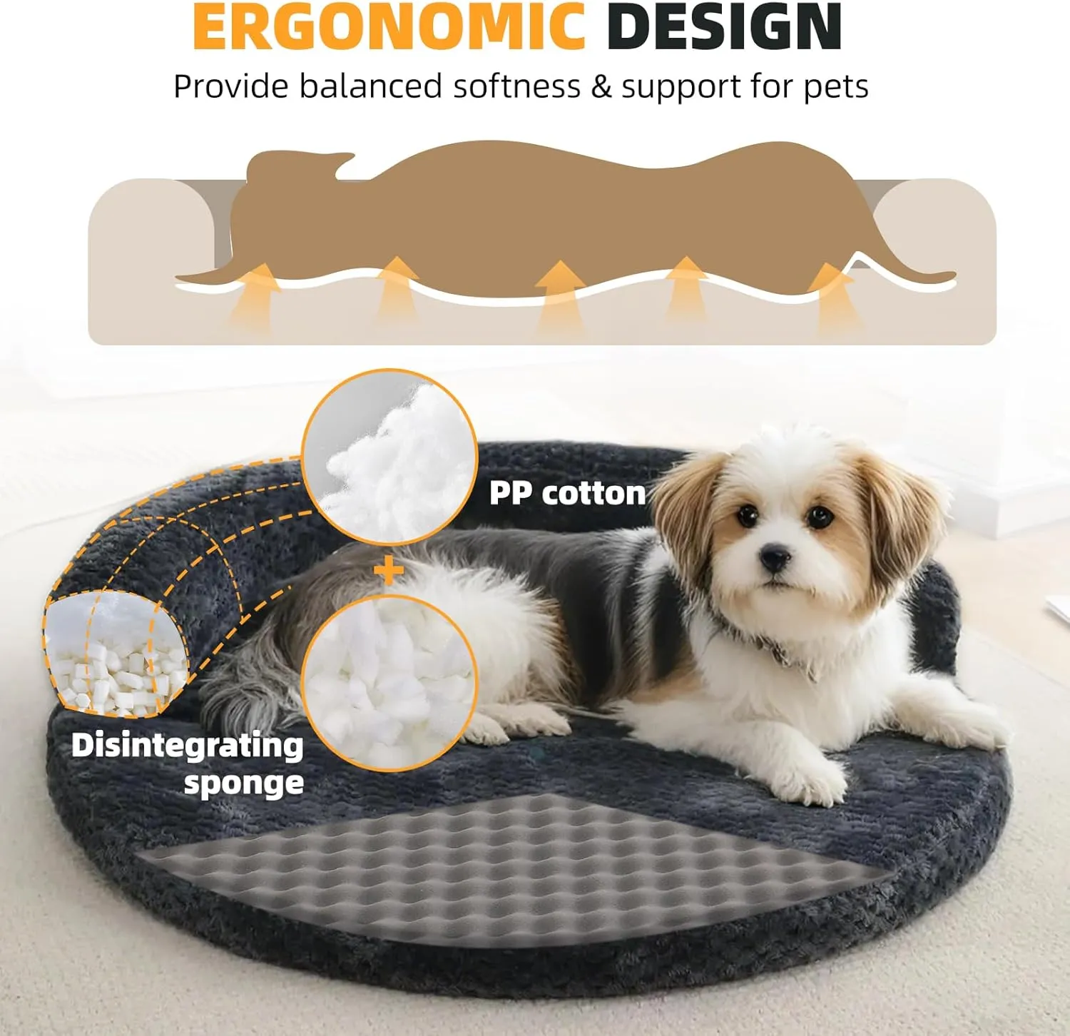 huraty Orthopedic Dog Bed for Small Dogs, Bolster Dog Sofa Bed Washable Pet Bed, Supportive Foam Pet Bed with Nonskid Bottom, 23.6 x 4.7 x 1.5 Inch, Silver Grey
