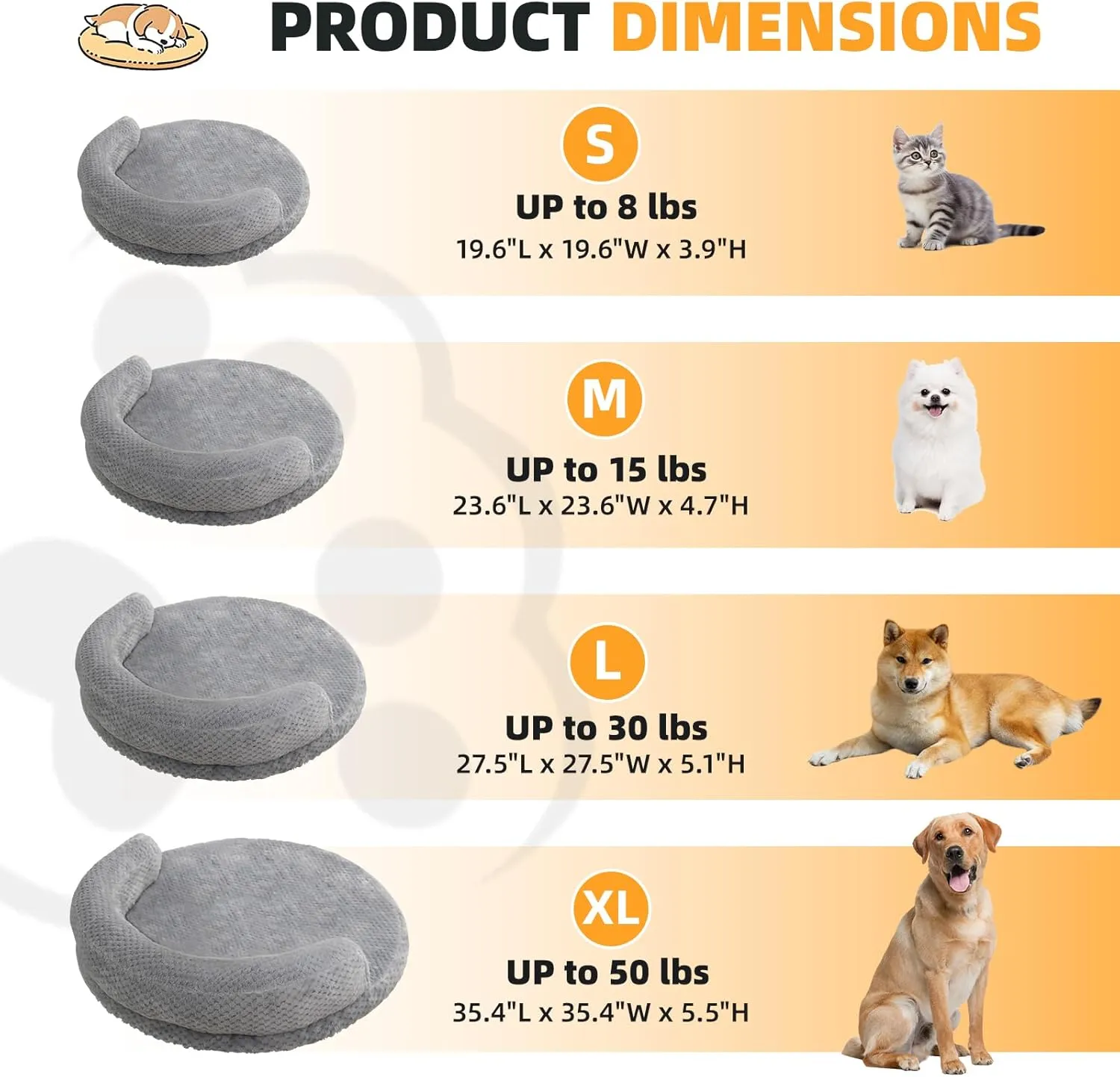huraty Orthopedic Dog Bed for Small Dogs, Bolster Dog Sofa Bed Washable Pet Bed, Supportive Foam Pet Bed with Nonskid Bottom, 23.6 x 4.7 x 1.5 Inch, Silver Grey