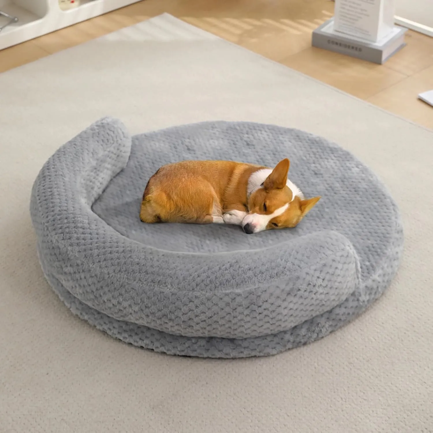 huraty Orthopedic Dog Bed for Small Dogs, Bolster Dog Sofa Bed Washable Pet Bed, Supportive Foam Pet Bed with Nonskid Bottom, 23.6 x 4.7 x 1.5 Inch, Silver Grey
