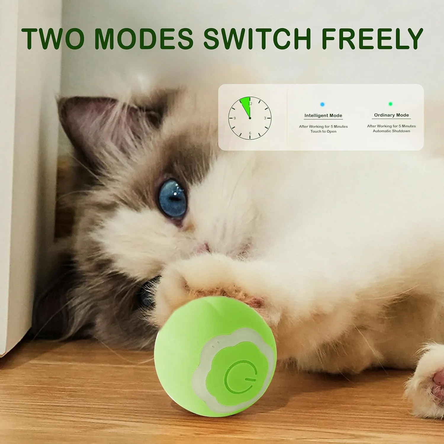 Interactive Cat Ball Toy, Intelligent Cat Toys with LED Lights, Automatic Moving Rolling Ball for Indoor Kitten, Kitten Automatic Toy