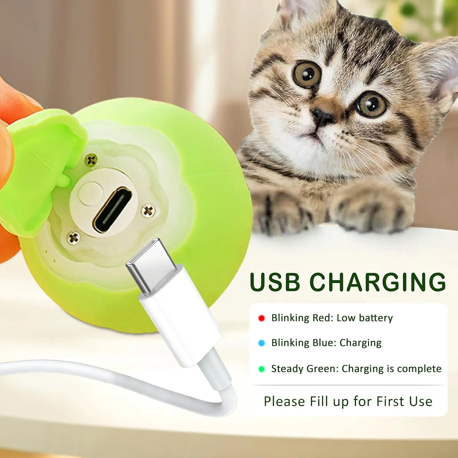 Interactive Cat Ball Toy, Intelligent Cat Toys with LED Lights, Automatic Moving Rolling Ball for Indoor Kitten, Kitten Automatic Toy