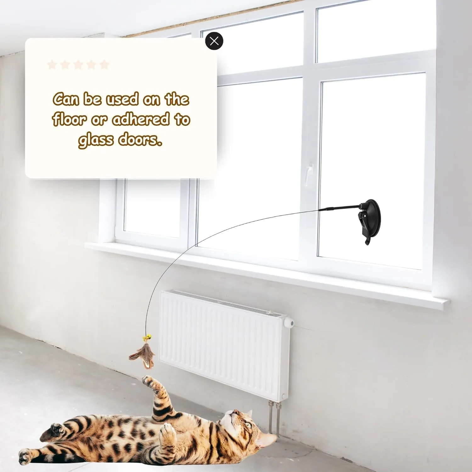 Interactive Cat Toy with 5 Replacement Feather Toys, Self-Holding Suction Base, Indoor Automatic Toy to Promote Exercise and Reduce Stress.