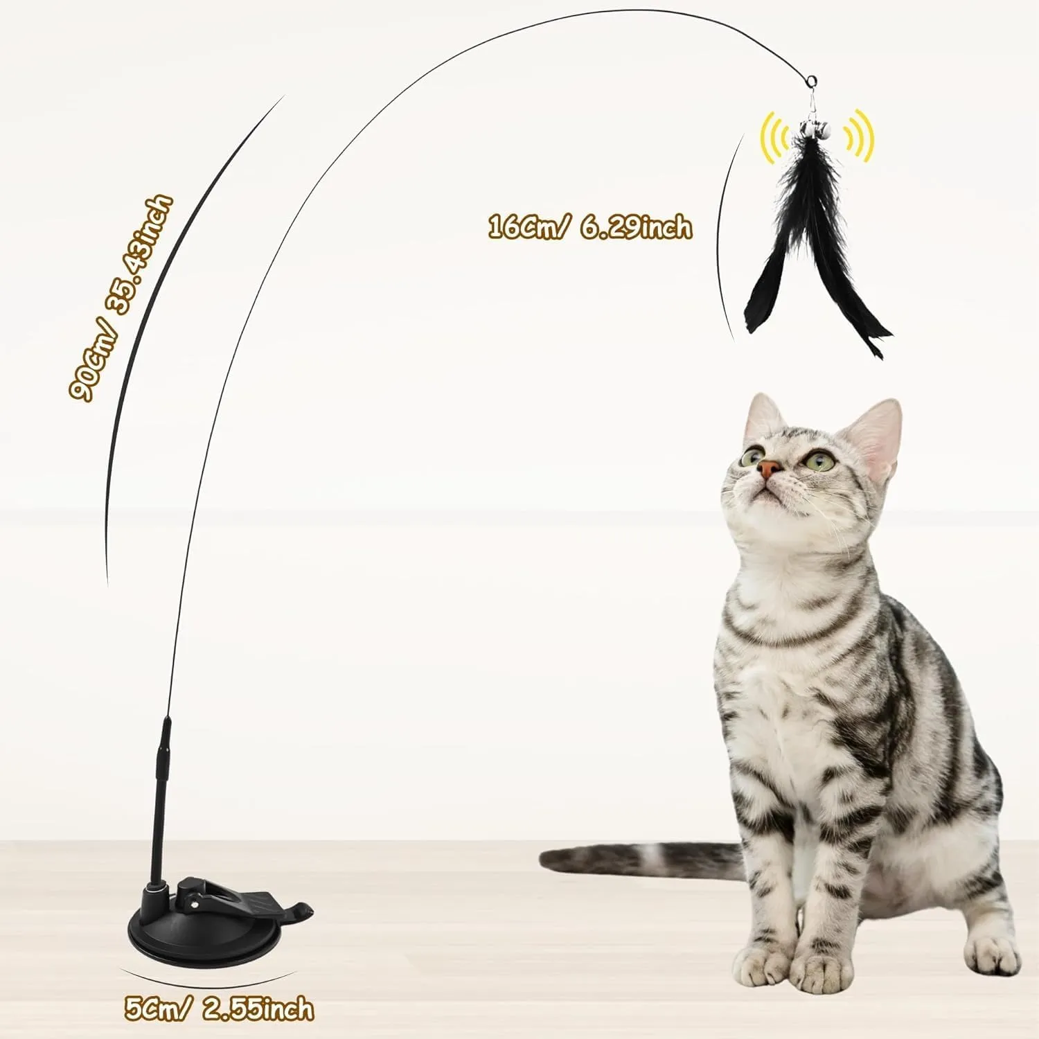Interactive Cat Toy with 5 Replacement Feather Toys, Self-Holding Suction Base, Indoor Automatic Toy to Promote Exercise and Reduce Stress.