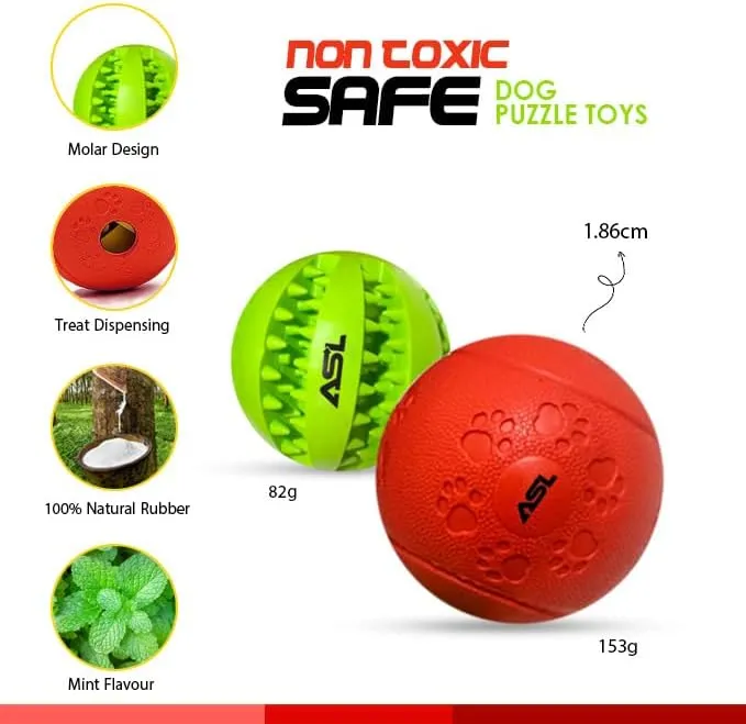 Interactive Dog Treat Ball, 2-Pack Durable Chew Balls for Puppies and Dogs