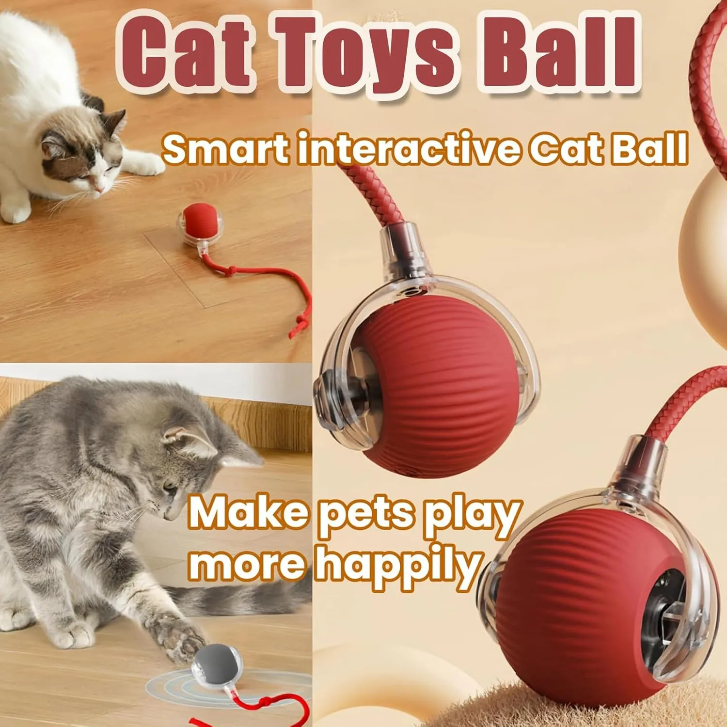 Interactive Rolling Cat Ball, 2025 Upgraded Automatic Cat Ball Dog Toy, Interactive Cat Toy Ball, Automatic Cat Toy Self Moving Cat Toy Interactive Cat Ball for Bored Indoor Cats Dogs (3PCS-B)