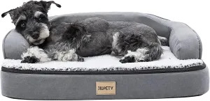 Jiupety Orthopedic Dog Bed for Medium Dogs, Egg-Crate Foam Pet Couch Bed, Washable Pet Sofa with Removable Cover, Waterproof Lining and Anti-Slip Bottom, Grey, 26"x20"x6.5"