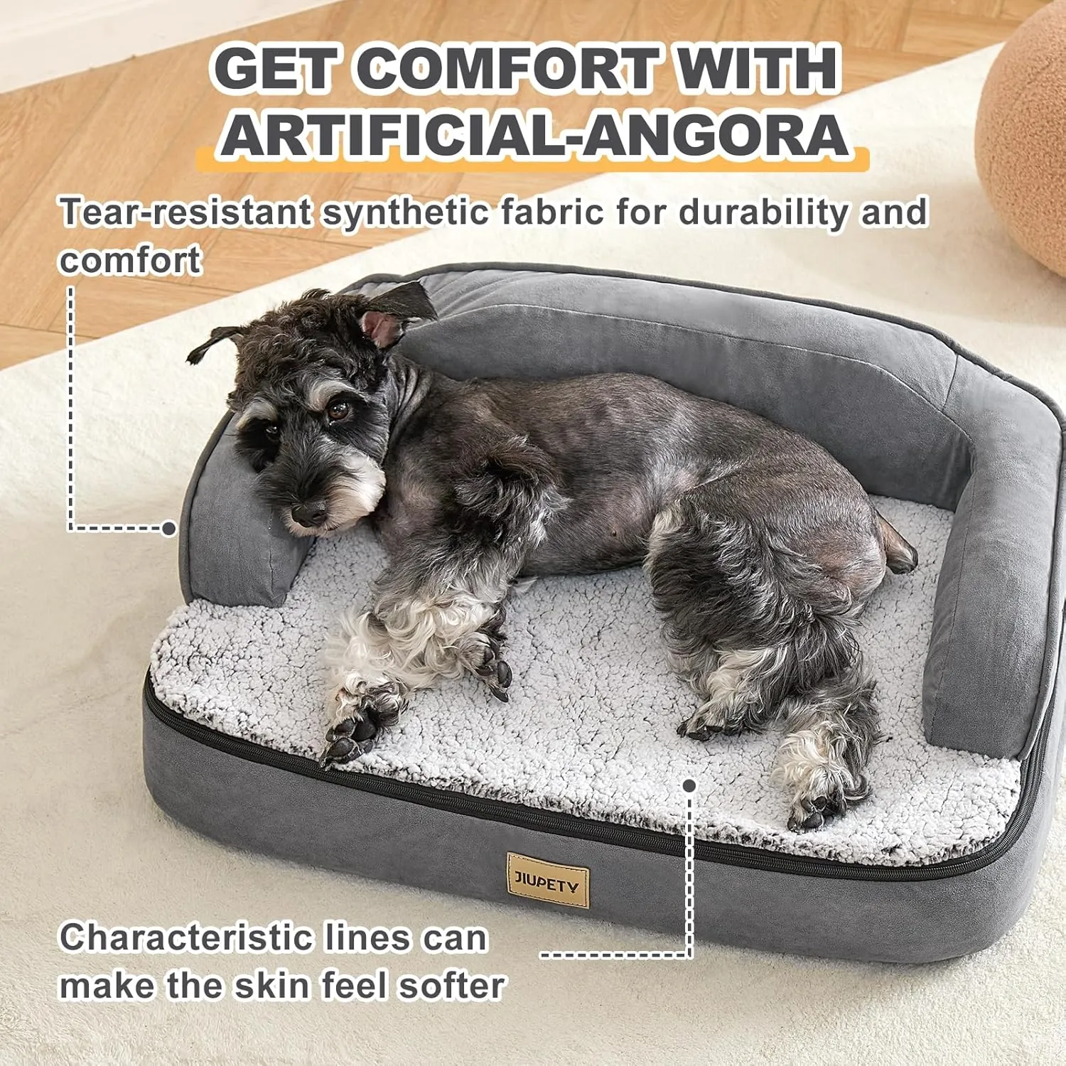 Jiupety Orthopedic Dog Bed for Medium Dogs, Egg-Crate Foam Pet Couch Bed, Washable Pet Sofa with Removable Cover, Waterproof Lining and Anti-Slip Bottom, Grey, 26"x20"x6.5"