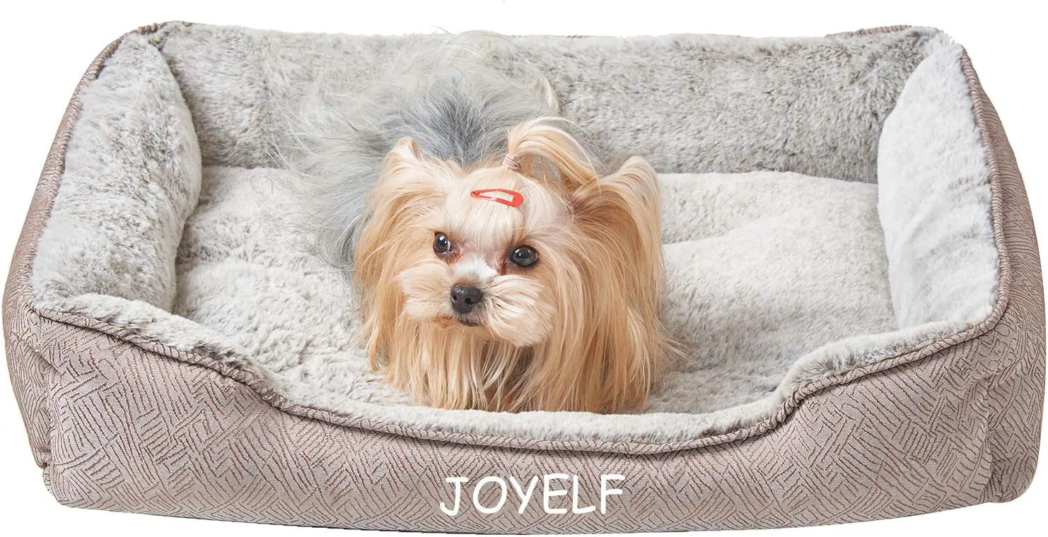 JOYELF Dog Bed Washable Calming Cat Bed Sofa, Cute Fluffy Pet Couch Bed for Puppy, Kitten, Small Dog and Cat - Small Rectangle