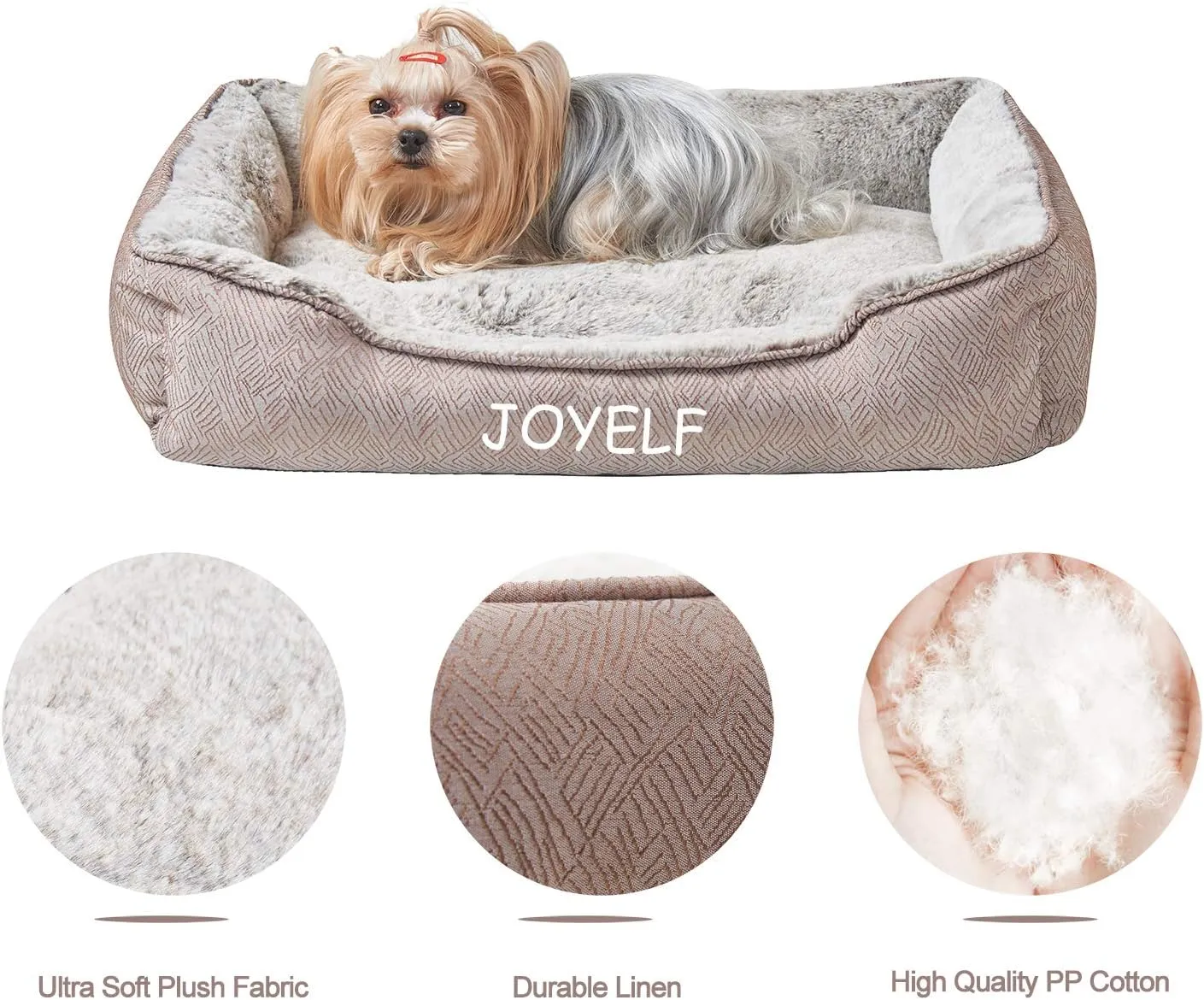 JOYELF Dog Bed Washable Calming Cat Bed Sofa, Cute Fluffy Pet Couch Bed for Puppy, Kitten, Small Dog and Cat - Small Rectangle