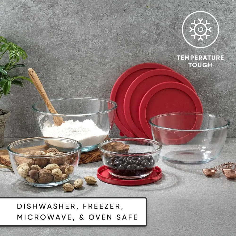 JoyJolt Kitchen Mixing Bowls - 8pc Glass with Lids Set  Neat Nesting Large Bowl Batter Cooking Storage and Big Salad BPA-Free Red