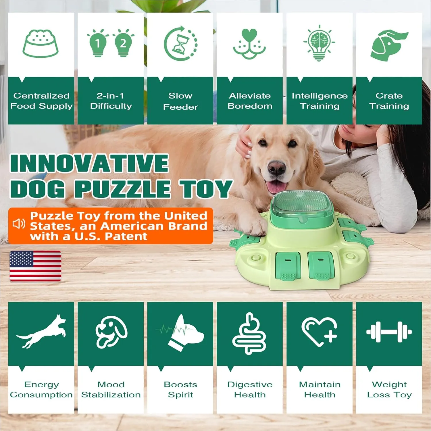 KADTC Dog Puzzle Toys Level 2 in 1 for Small/Medium/Large Dogs Slow Feeder with Button Boredom Busters Keep Them Busy Enrichment Toy Treat Puzzles Food Dispenser Puppy Brain Mental Stimulation Game