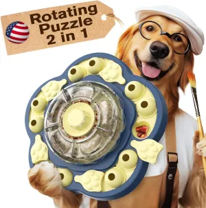 KADTC Dog Spinning Puzzle Toys Puppy Mental Games Level 3 in 1 Food Dispenser Slow Feeder Treat Puzzles Bowl Brain Stimulation Interactive Keep Them Busy Boredom Buster for Small/Medium/Large Dogs