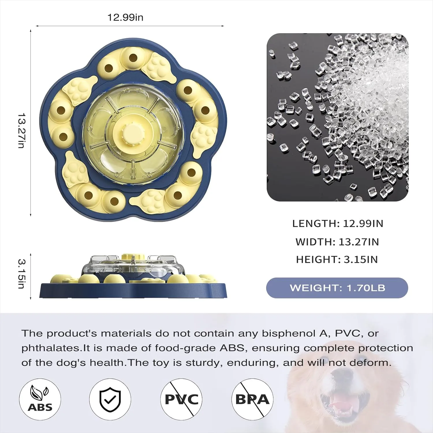 KADTC Dog Spinning Puzzle Toys Puppy Mental Games Level 3 in 1 Food Dispenser Slow Feeder Treat Puzzles Bowl Brain Stimulation Interactive Keep Them Busy Boredom Buster for Small/Medium/Large Dogs