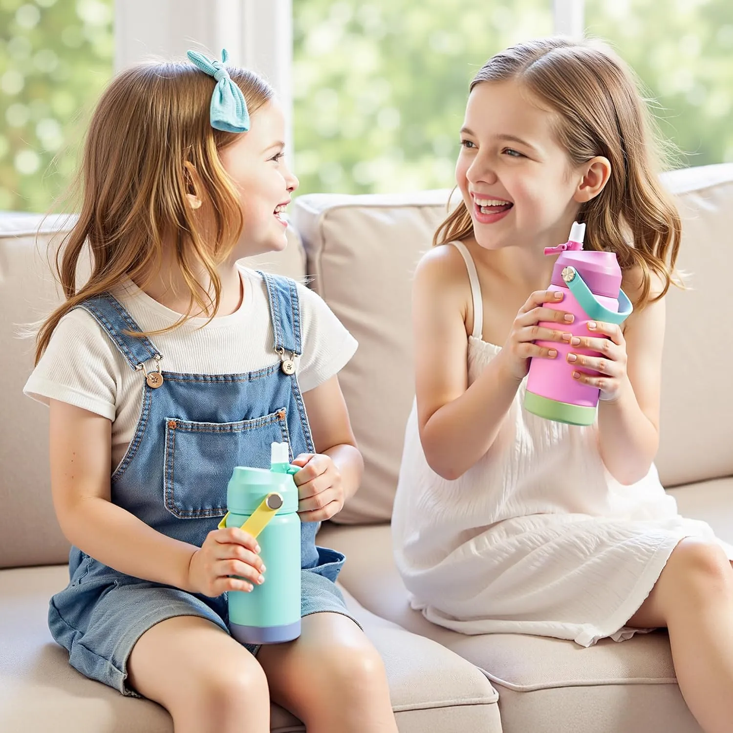 Kerilyn 12oz Kids Water Bottle, Stainless Steel Insulated Water Bottle For Kids, Toddler Cup With Straws Leak-proof, Kids Water Bottles For School Boys Girls, BPA Free, Pink