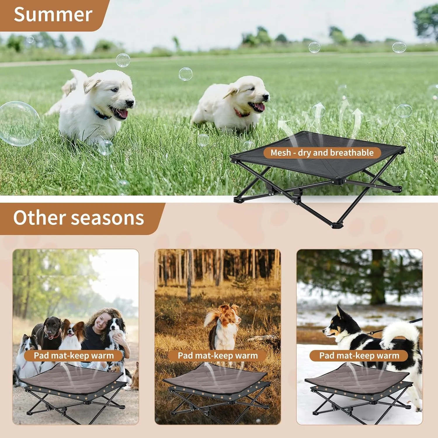 KingCamp Elevated Dog Bed for Small Dogs, Outdoor Raised Cooling Pet Cot Bed with Washable Breathable Mesh & No-Slip Feet Perfect for Camping, Backyard, Indoor Use (S, Black)