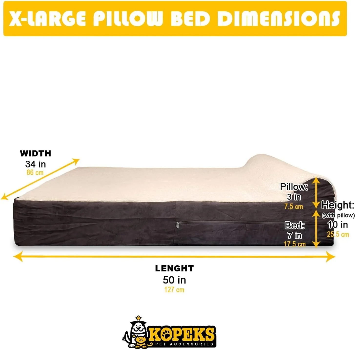 KOPEKS Dog Bed Replacement Cover Memory Foam Beds - Plush Brown - Extra Large (Jumbo Size) (KPS-1095)