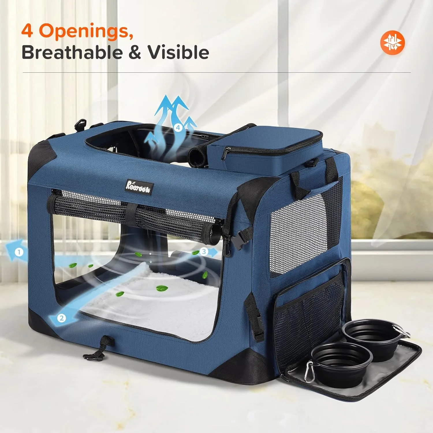 Large Cat Carrier 24"x17"x17", Soft Dog Crate with 2 Bowls, Collapsible Travel Pet Carrier Bag for Cats Dogs Puppies Kittens (Navy)