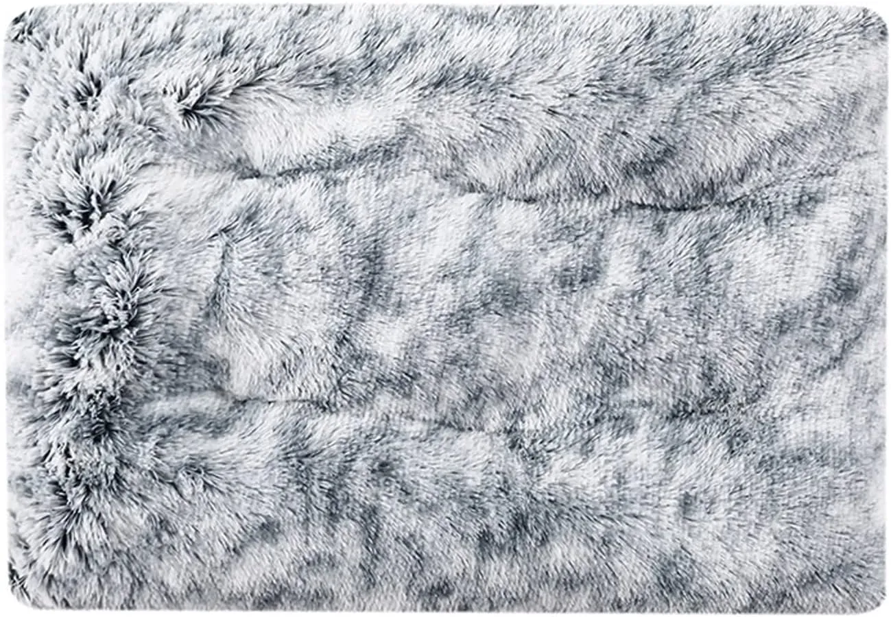 Large Dog Bed Washable Faux Fur Pet Bed Anti Anxiety Warm Dog Cushion Sleeping Mat Non-Slip Dog Pad 17x12inch Self-Warming Dog Mats for Small Medium Large Dogs Cats-Light Gray