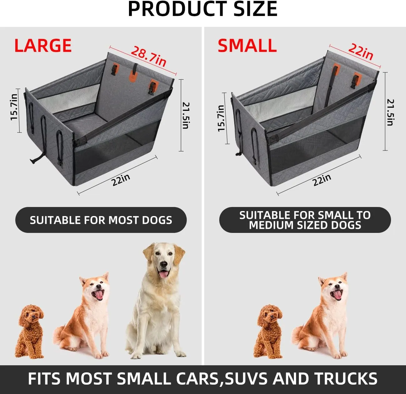 Large Dog Car Seat,Back Seat Extender for Dogs,Waterproof Medium Dog Seat Cover for Backseat, Pet Bed for Car Hammock(Grey-L)