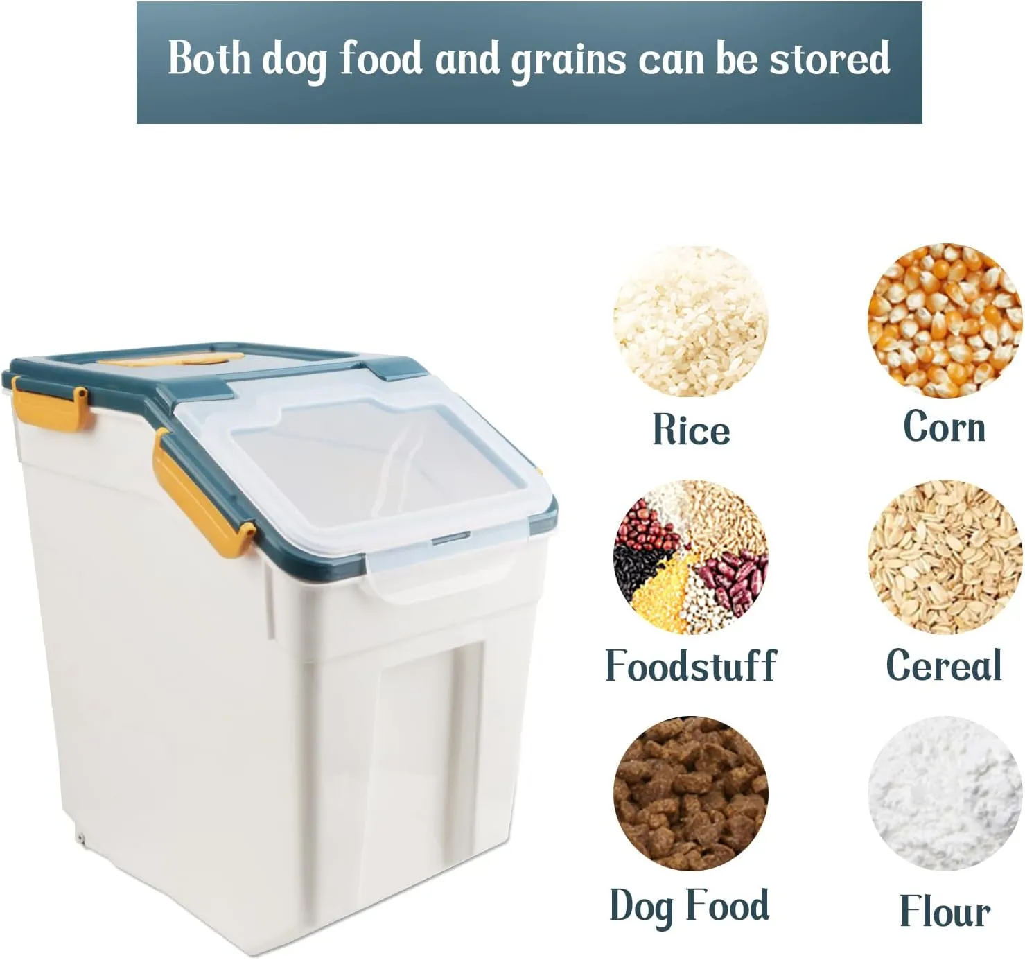 Large Flour Storage Container Bin 50lb, 2Pack Airtight Rice Storage Containers with Wheels Seal Locking Lid, BPA Free with Measuring Cup&Scoop for Flour, Rice, Grain(Blue)