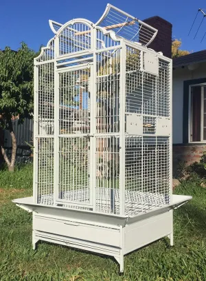 Large Stylish Play Dome Top Durable Wrought Iron Bird Parrot Parttot Finch Macaw Cockatoo Cage Including Stand, Seed Guard and Play Top (WhiteVein)