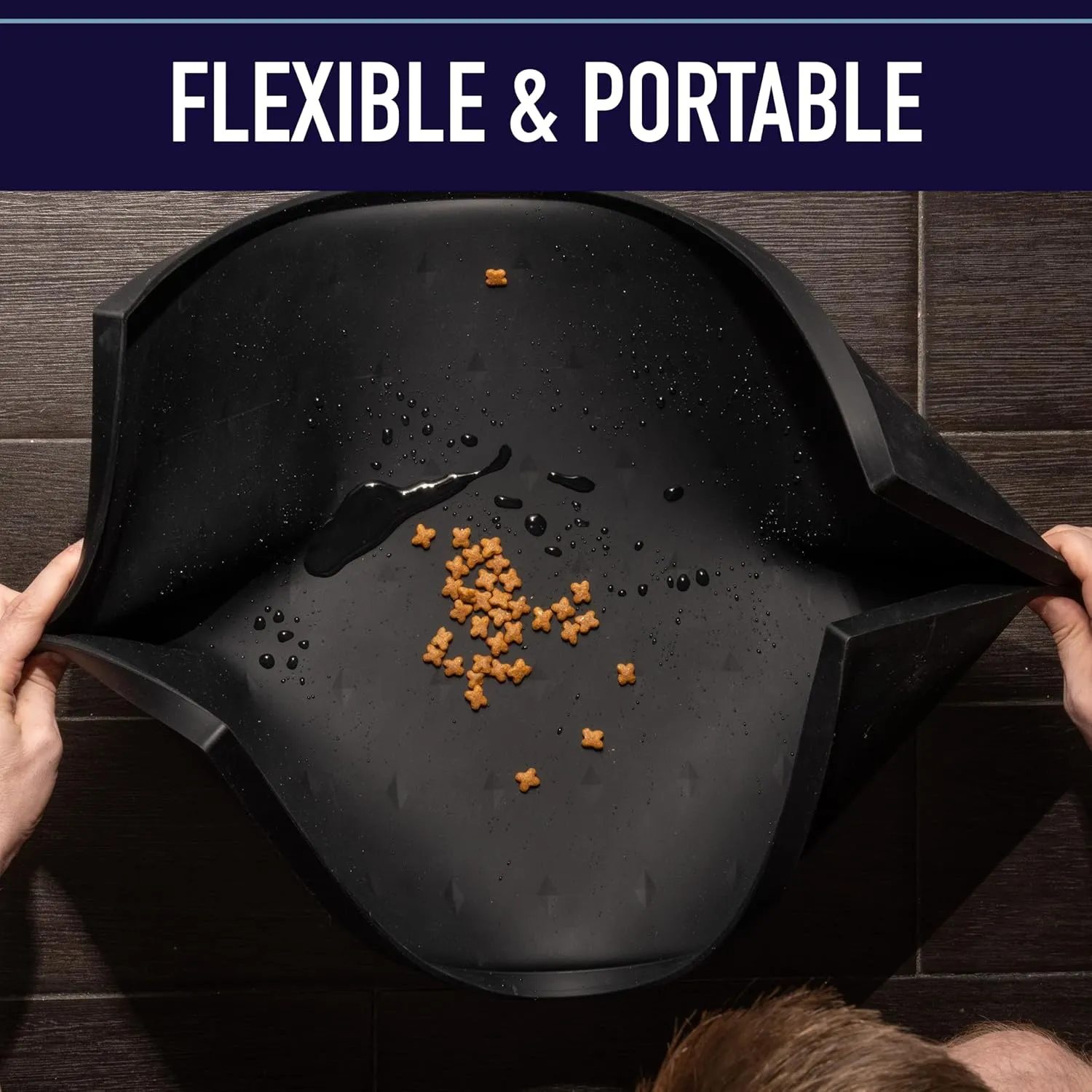 Leash Boss Dog Food Mat for Food and Water Bowls, Waterproof Silicone Pet Feeding Mat for Floors, Extra Tall Raised Edges, Cat and Dog Placemat for Floors, Dishwasher Safe (Medium: 20"x13" - Navy)