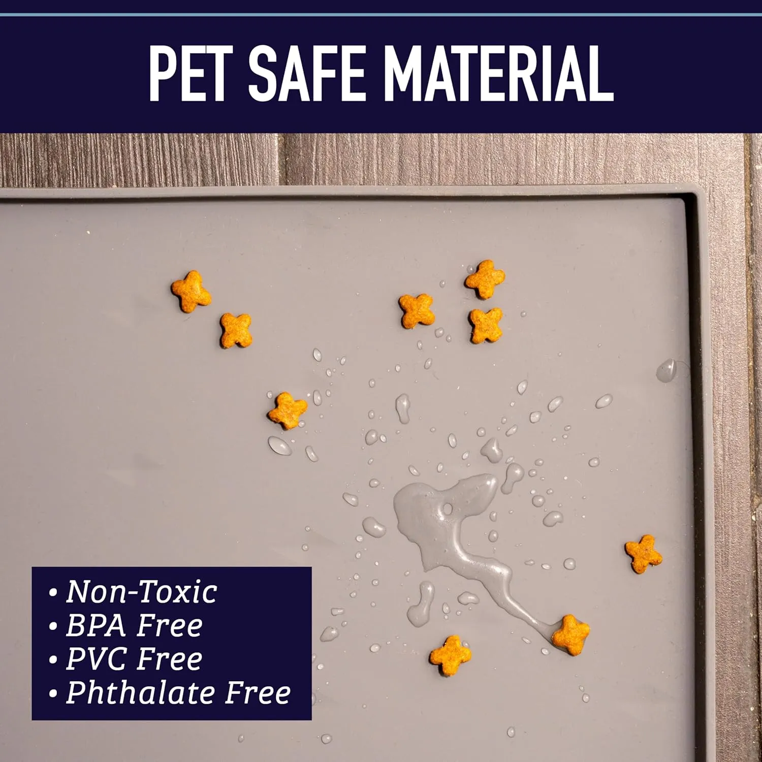 Leash Boss Dog Food Mat for Food and Water Bowls, Waterproof Silicone Pet Feeding Mat for Floors, Extra Tall Raised Edges, Cat and Dog Placemat for Floors, Dishwasher Safe (Medium: 20"x13" - Navy)
