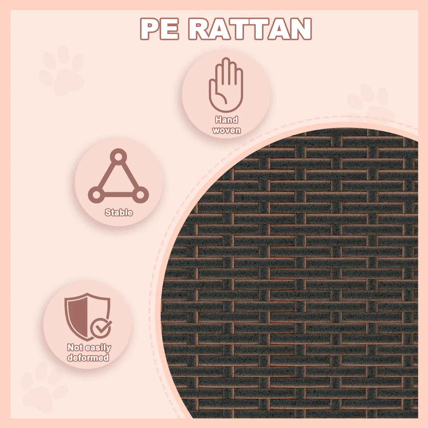 LEMBERI PE Rattan Dog House with Canopy, Outdoor Indoor Dog House Bed for Small/Medium Dogs with Removable Cushion, Washable Cover, Dog Shelter for Patio, Deck, Yard, Pool, Brown