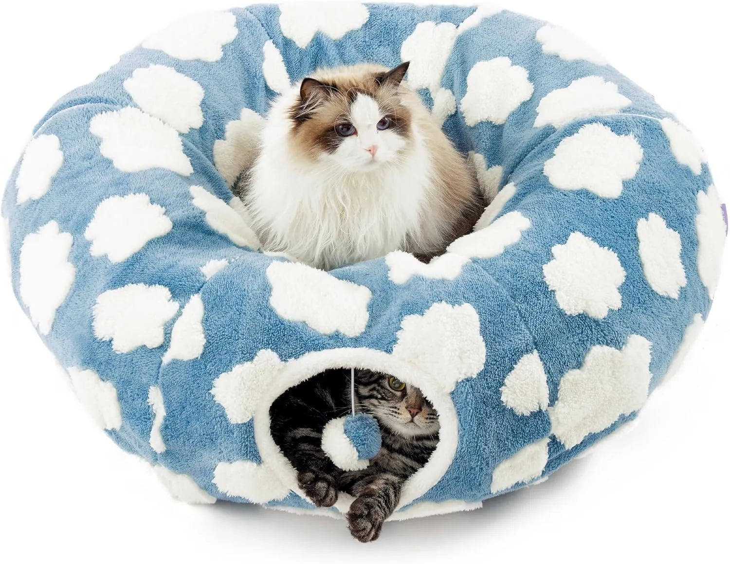Lesure Cat Tunnel Bed for Indoor Cats - Cute Cat Donut Tunnel Toys with Washable Circle Cushion, Round Pet Peekaboo Cave Toy for Kitten/Puppy/Rabbit, Standard Blue
