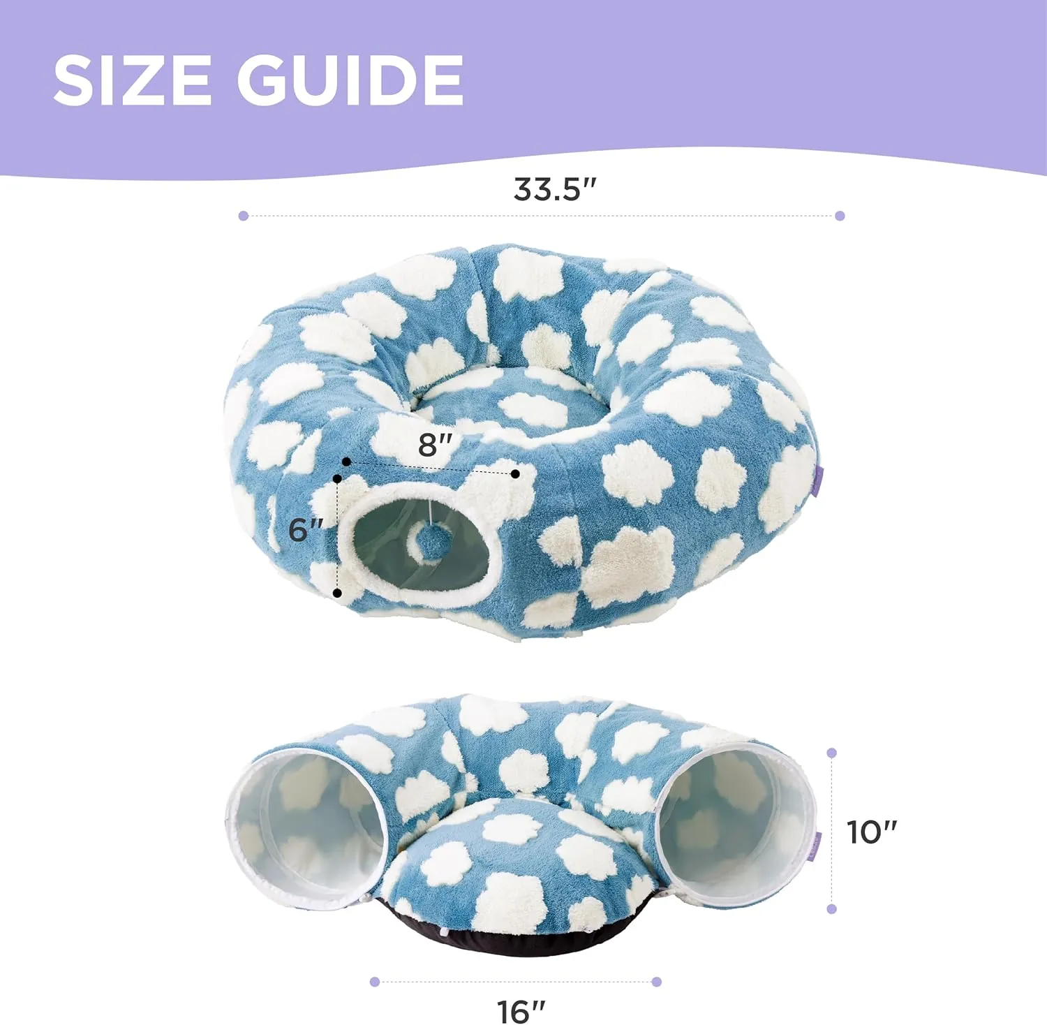 Lesure Cat Tunnel Bed for Indoor Cats - Cute Cat Donut Tunnel Toys with Washable Circle Cushion, Round Pet Peekaboo Cave Toy for Kitten/Puppy/Rabbit, Standard Blue