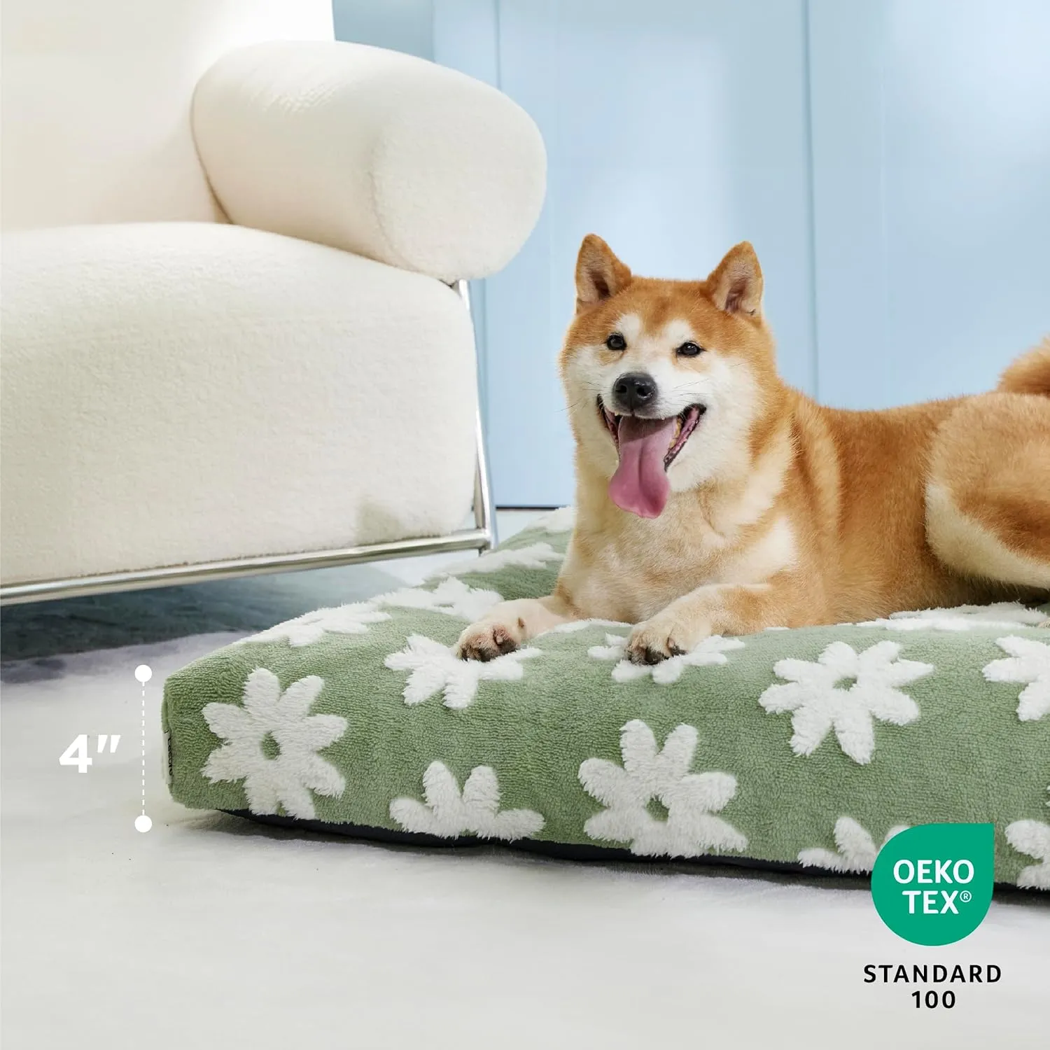 Lesure Dog Beds Medium Size-Thick Shredded Chopped Foam Pet Bed Indoor with Removable Cover, Cute Modern Fuzzy Plush & Anti Slip Bottom, Green
