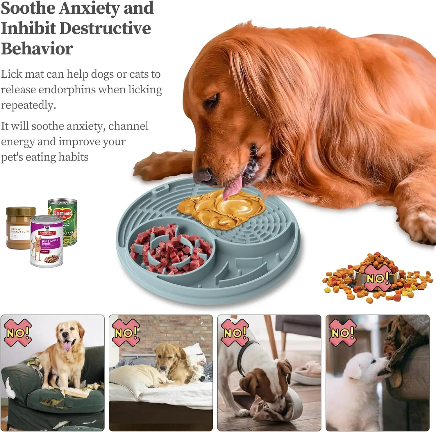 Lick Mat for Dog and Cat Slow Feeder Bowl Licking Pad with Suction Cups Heavy Duty Puzzle Food Treat Toy for Dog Anxiety Relief Cat Boredom Reducer, Perfect for Bathing Grooming (Blue)