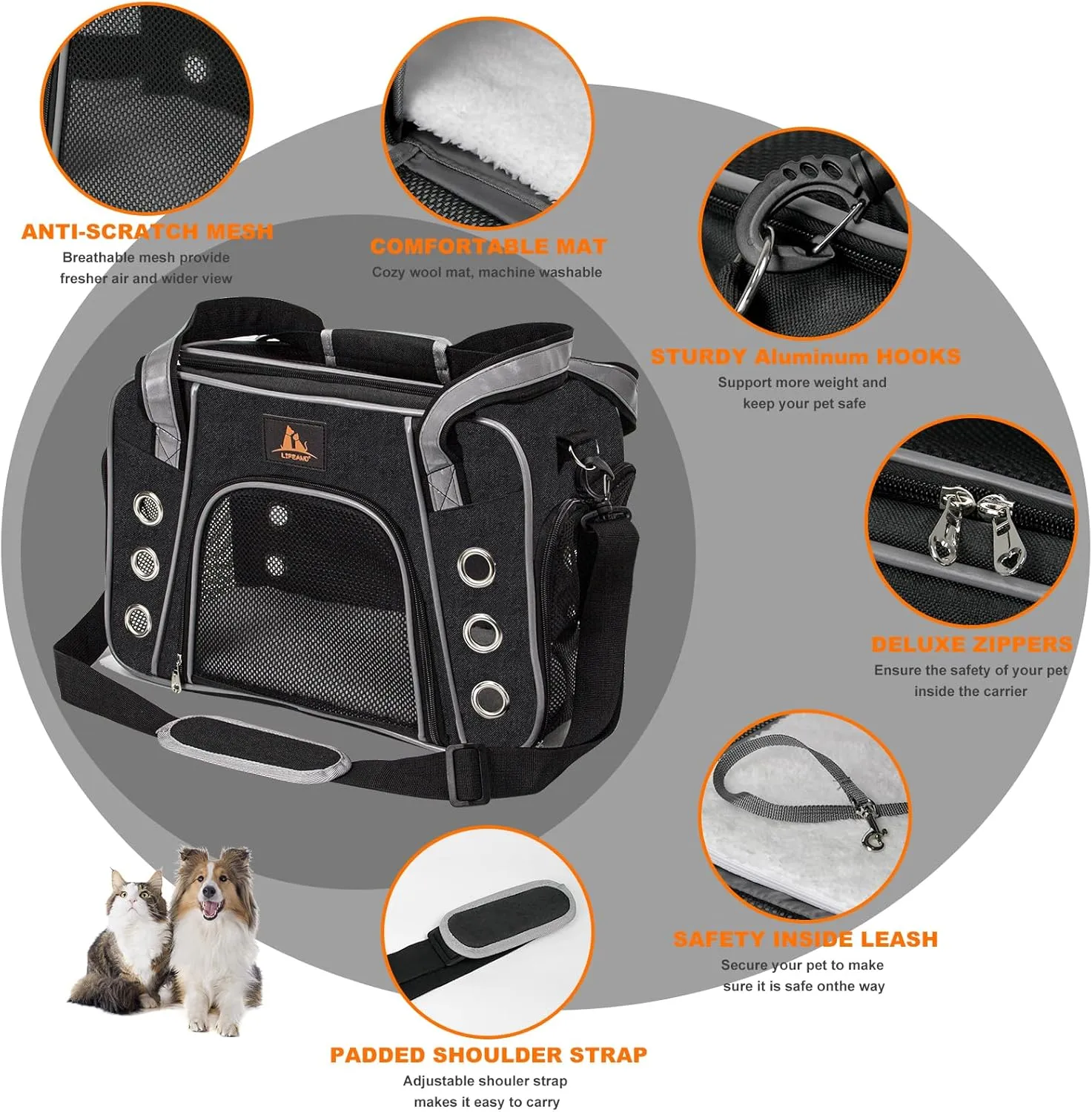 Lifeand Cat Carrier for Large and Medium Cats Under 18lb, Collapsible Soft Sided Pet Carrier, Dog Carrier, Airline Approved for Cats, Small Dogs, Kitten, Pet Privacy Protection Travel Carrier