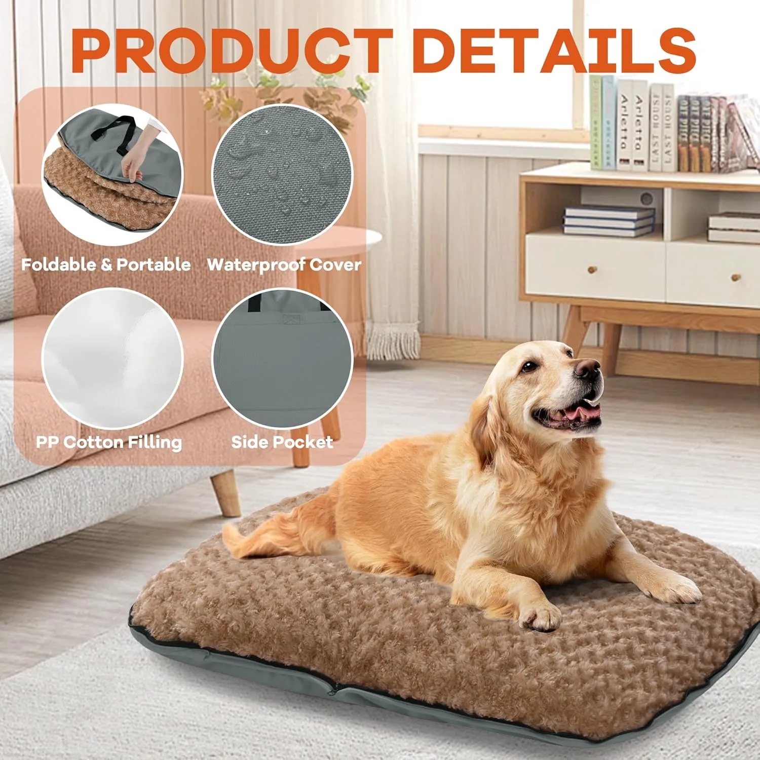MABOZOO Foldable Travel Dog Bed, Outdoor Camping Dog Bag Bed Pet Pad with Carry Handles, Waterproof Pet Mattress Mat for Small, Medium, and Large Dogs Cats (Gray, 44x32x5 in)