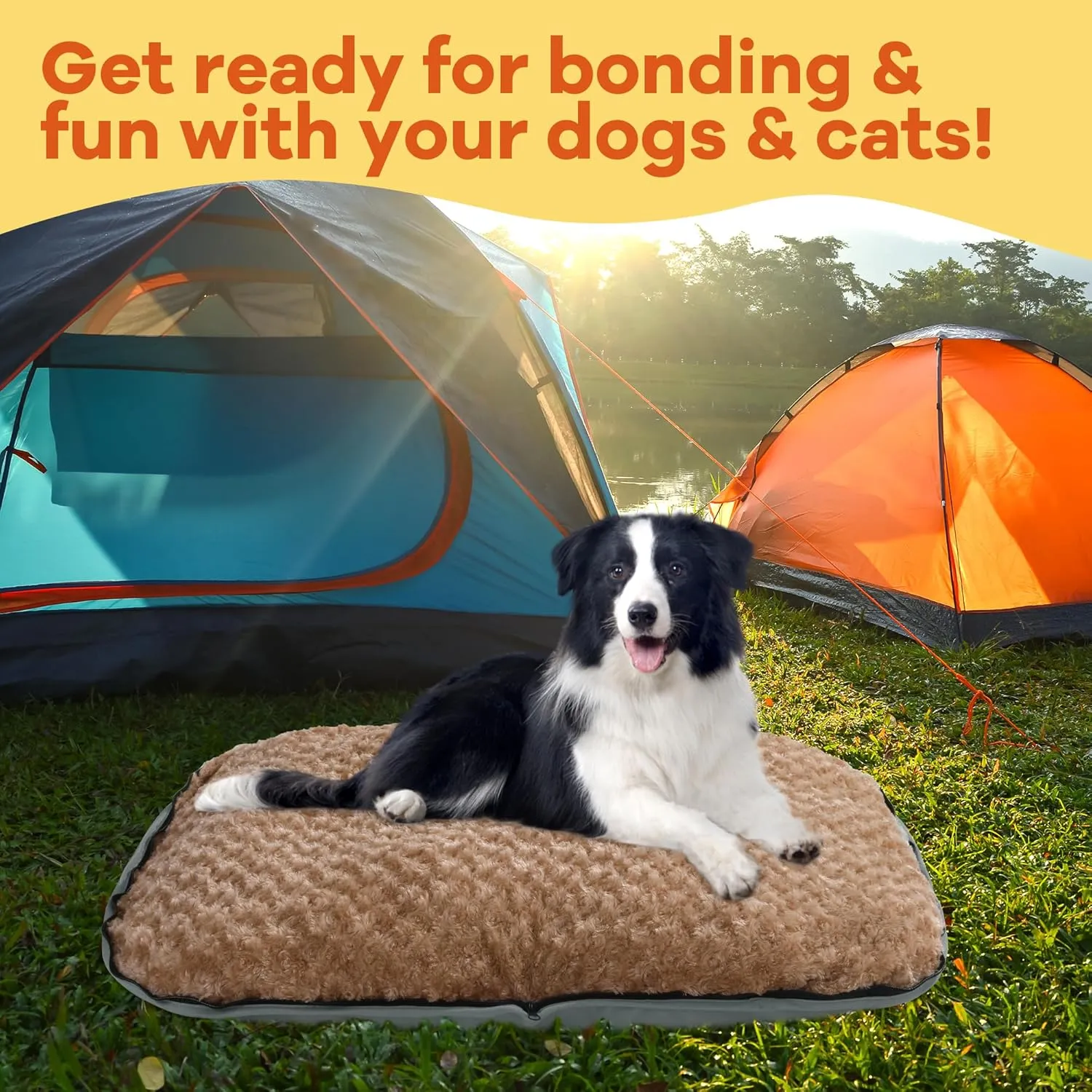 MABOZOO Foldable Travel Dog Bed, Outdoor Camping Dog Bag Bed Pet Pad with Carry Handles, Waterproof Pet Mattress Mat for Small, Medium, and Large Dogs Cats (Gray, 44x32x5 in)