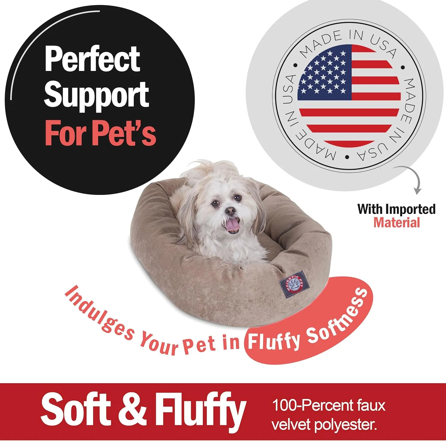Majestic Pet 24 Inch Micro Velvet Calming Dog Bed Washable 24x19x7 (Inch)  Cozy Soft Round Donut Dog Bed with Spine for Head Support - Pet Bed Small - Pearl