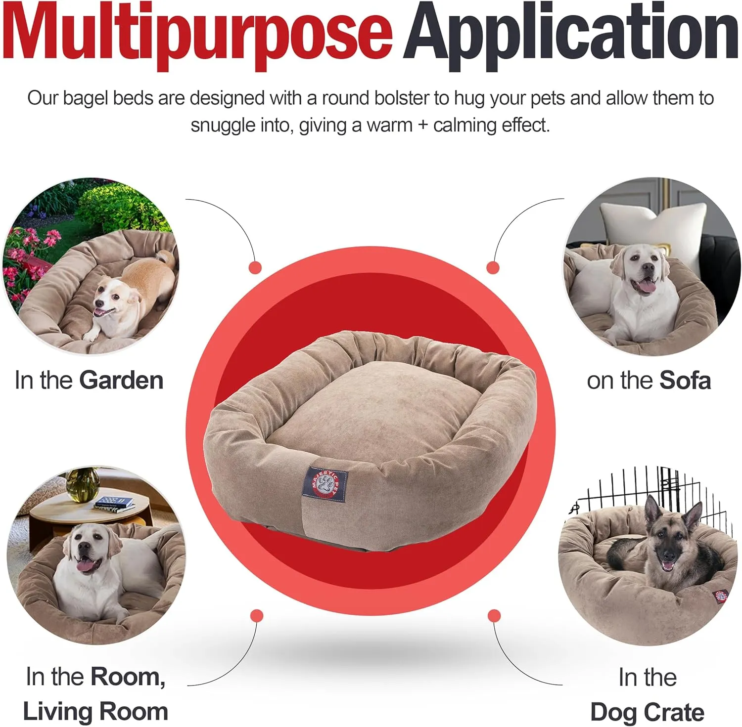 Majestic Pet 24 Inch Micro Velvet Calming Dog Bed Washable 24x19x7 (Inch)  Cozy Soft Round Donut Dog Bed with Spine for Head Support - Pet Bed Small - Pearl