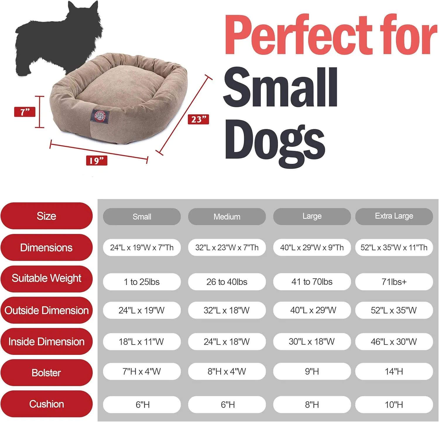 Majestic Pet 24 Inch Micro Velvet Calming Dog Bed Washable 24x19x7 (Inch)  Cozy Soft Round Donut Dog Bed with Spine for Head Support - Pet Bed Small - Pearl