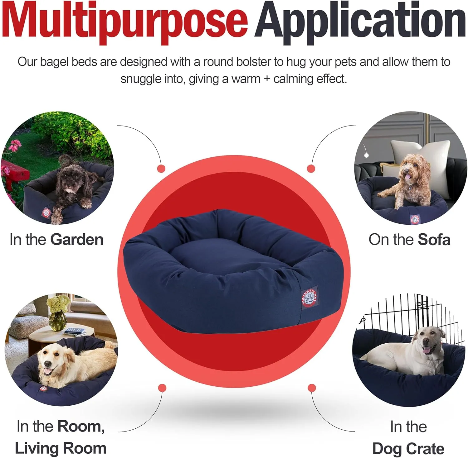 Majestic Pet 40 Inch Bagel Calming Dog Bed Washable  Cozy Soft Round Dog Bed with Spine Support for Dogs to Rest their Head - Fluffy Donut Dog Bed 40x29x9 (Inch) - Round Pet Bed Large  Blue