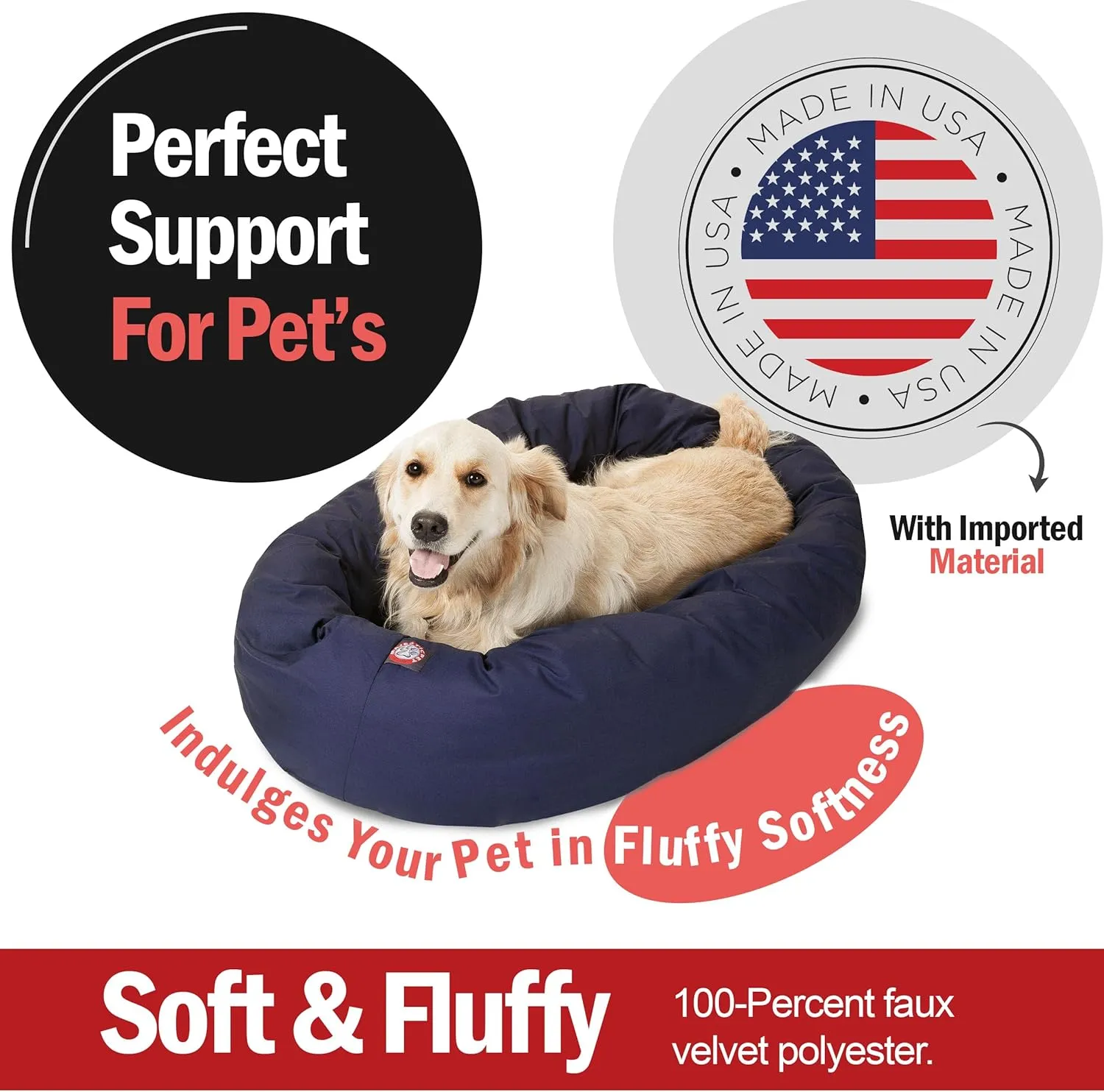 Majestic Pet 40 Inch Bagel Calming Dog Bed Washable  Cozy Soft Round Dog Bed with Spine Support for Dogs to Rest their Head - Fluffy Donut Dog Bed 40x29x9 (Inch) - Round Pet Bed Large  Blue