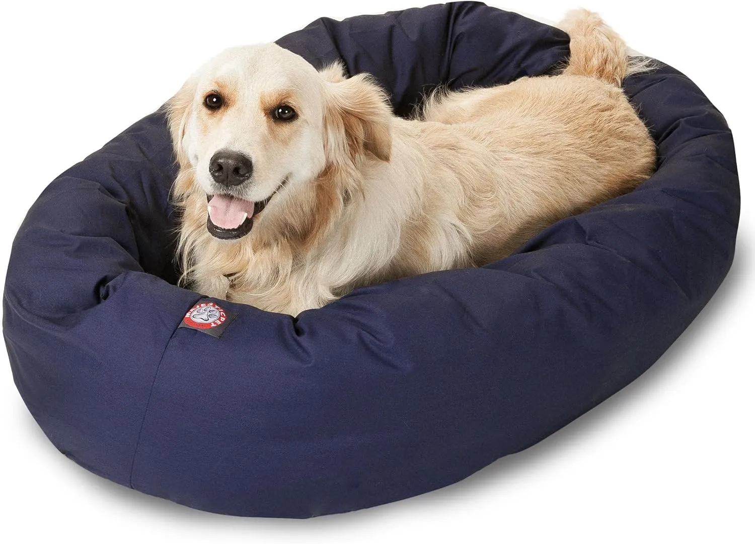 Majestic Pet 40 Inch Bagel Calming Dog Bed Washable  Cozy Soft Round Dog Bed with Spine Support for Dogs to Rest their Head - Fluffy Donut Dog Bed 40x29x9 (Inch) - Round Pet Bed Large  Blue