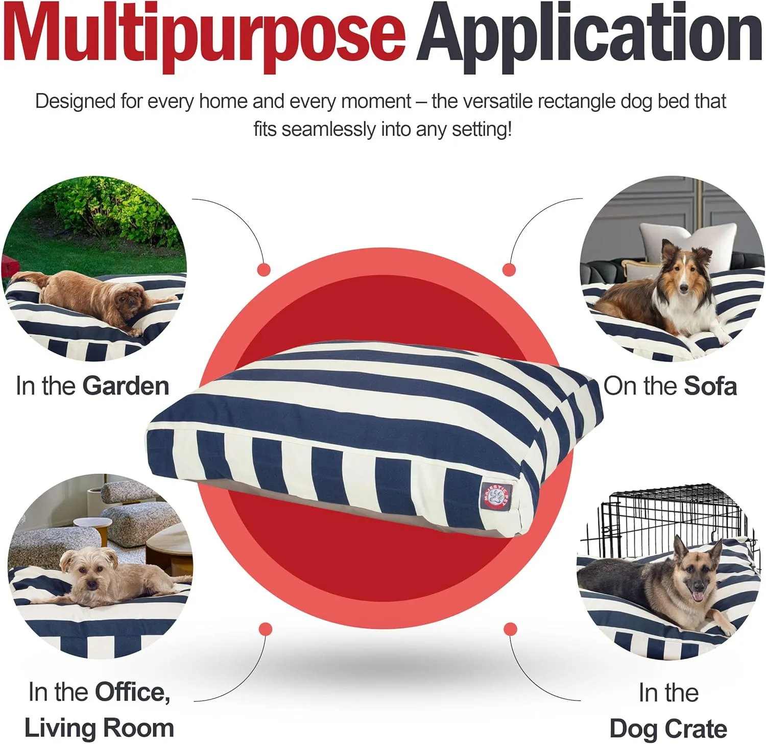 Majestic Pet Rectangle Medium Dog Bed Washable  Non Slip Comfy Pet Bed  Dog Crate Bed with Removable Washable Cover  Dog Kennel Bed for Sleeping - Dog Bed Medium Breed 36x29x4 Inch  Navy Blue
