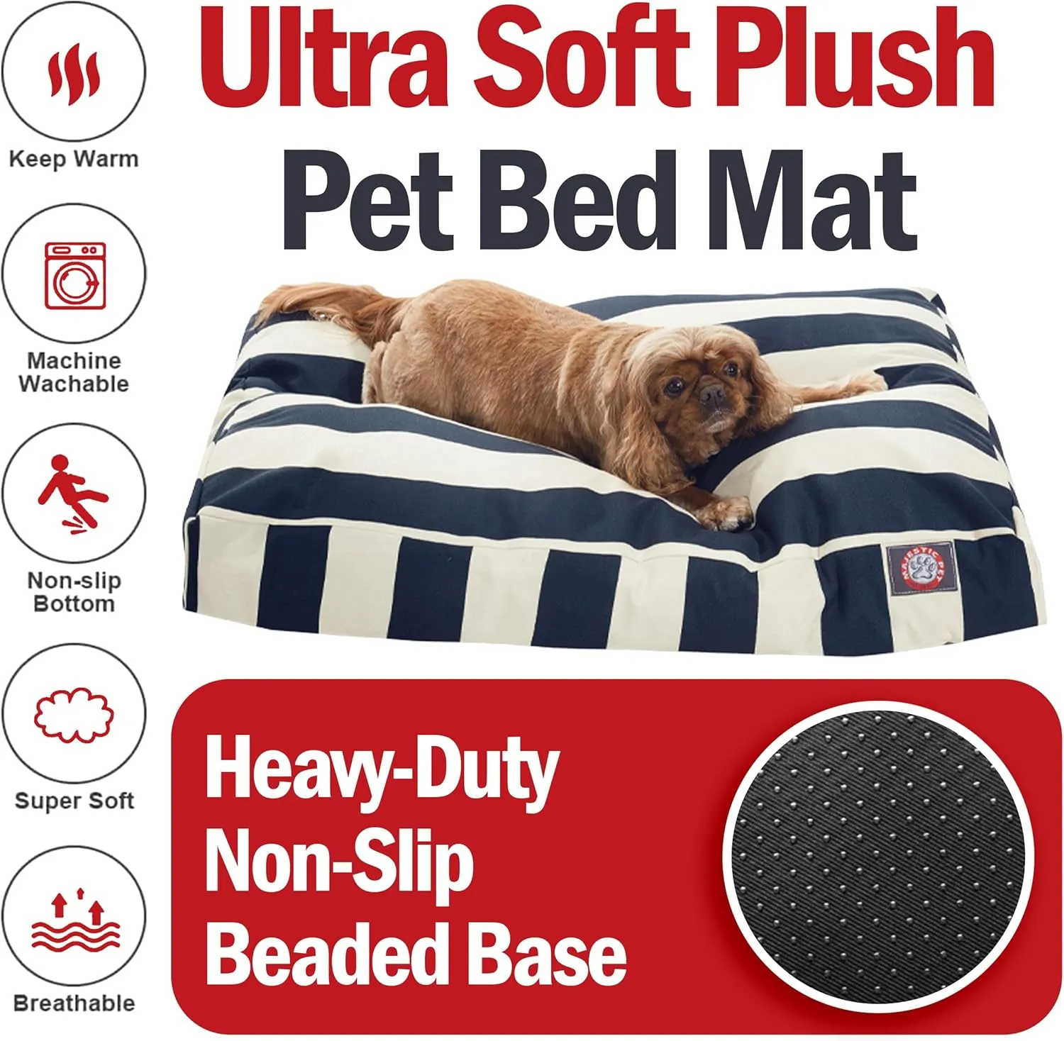 Majestic Pet Rectangle Medium Dog Bed Washable  Non Slip Comfy Pet Bed  Dog Crate Bed with Removable Washable Cover  Dog Kennel Bed for Sleeping - Dog Bed Medium Breed 36x29x4 Inch  Navy Blue