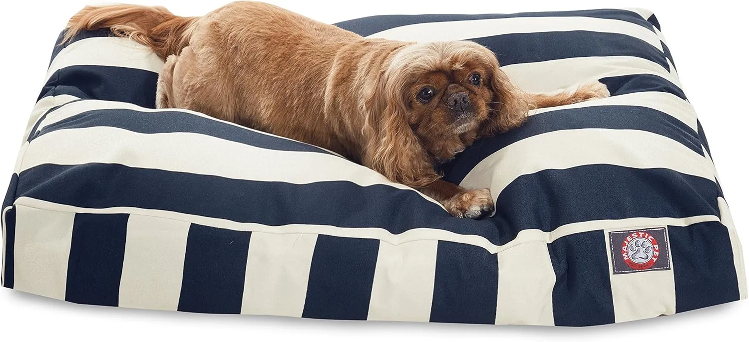 Majestic Pet Rectangle Medium Dog Bed Washable  Non Slip Comfy Pet Bed  Dog Crate Bed with Removable Washable Cover  Dog Kennel Bed for Sleeping - Dog Bed Medium Breed 36x29x4 Inch  Navy Blue