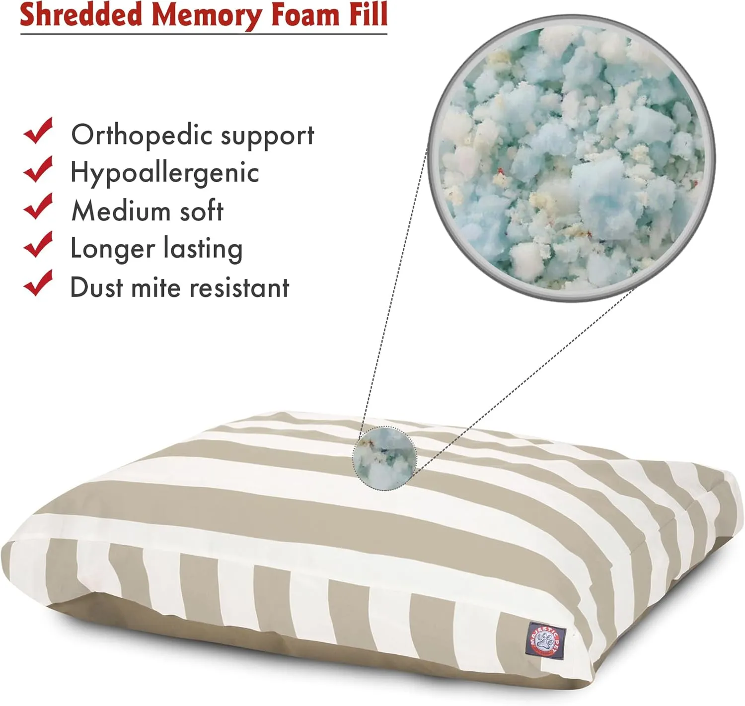 Majestic Pet Shredded Memory Foam Dog Bed Medium with Removable Washable Cover  Rectangle Orthopedic Dog BedDurable Dog Crate Bed-Flat Dog Bed for Senior Dogs - (35x29) M - Villa - Azure